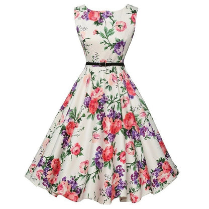 Retro Floral A-Line Swing Dress