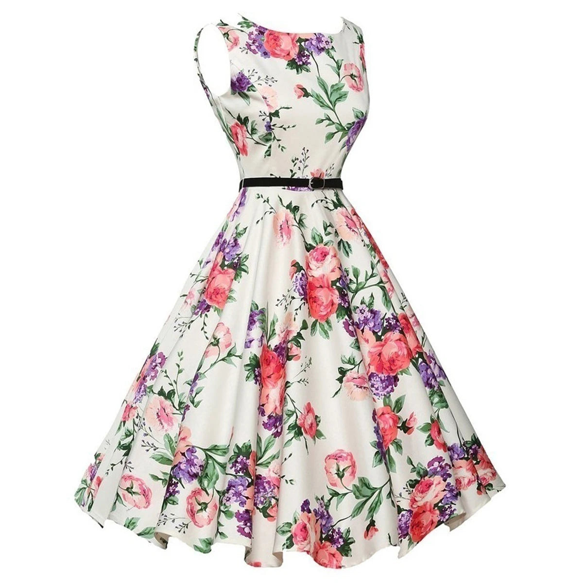 Retro Floral A-Line Swing Dress