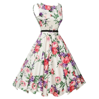 Retro Floral A-Line Swing Dress