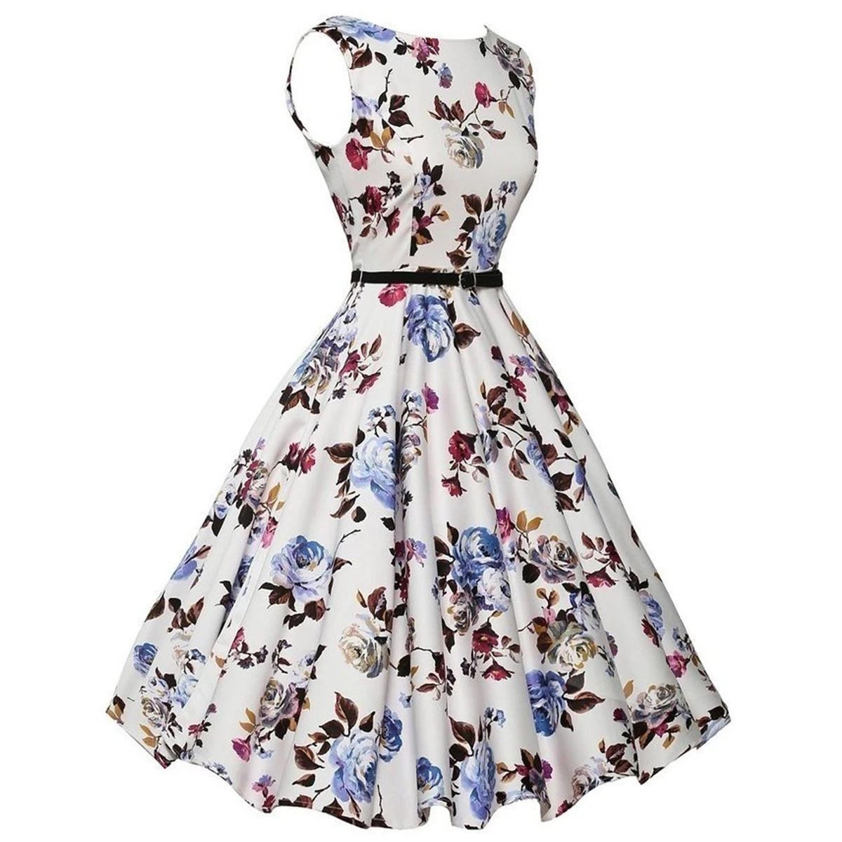 Retro Floral A-Line Swing Dress